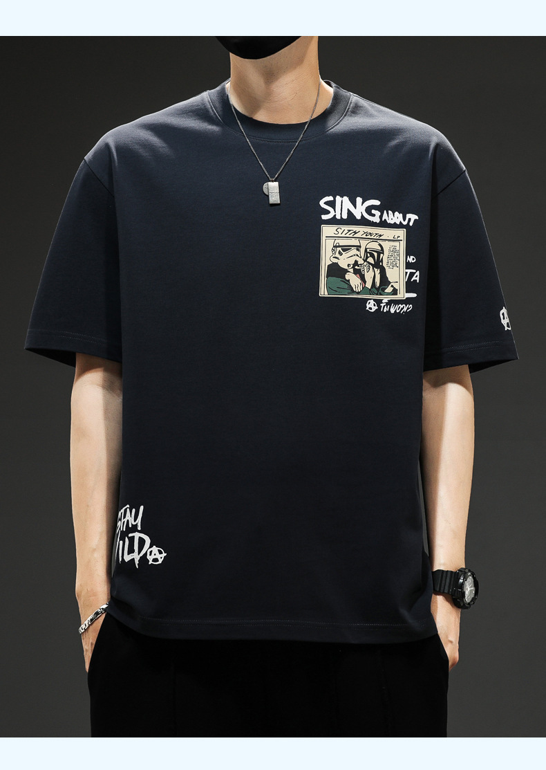 Summer short-sleeved T-shirt for men, a trendy brand, off-the-shoulder breathable casual thin half-sleeve T-shirt, round-neck five-quarter sleeve T-shirt for men pic 12