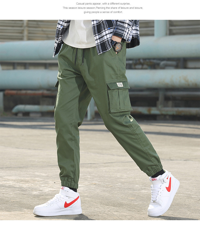 Pantalones de carga para hombres venta al por mayor primavera/otoño moda de día de algodón multibolsillos pantalones de pie cordones para hombres pantalones deportivos versátiles pic 22