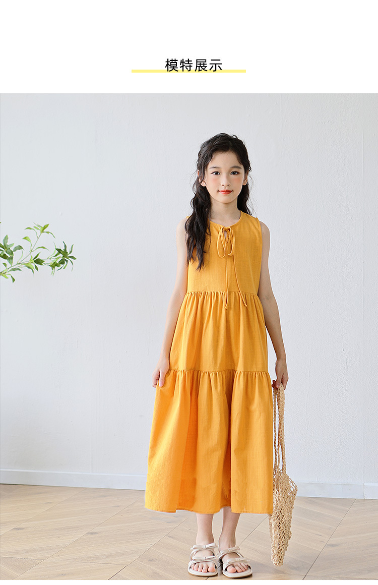 New candy-colored sleeveless vest dress for middle school girls in summer 2024, long beach dress for middle school children pic 6