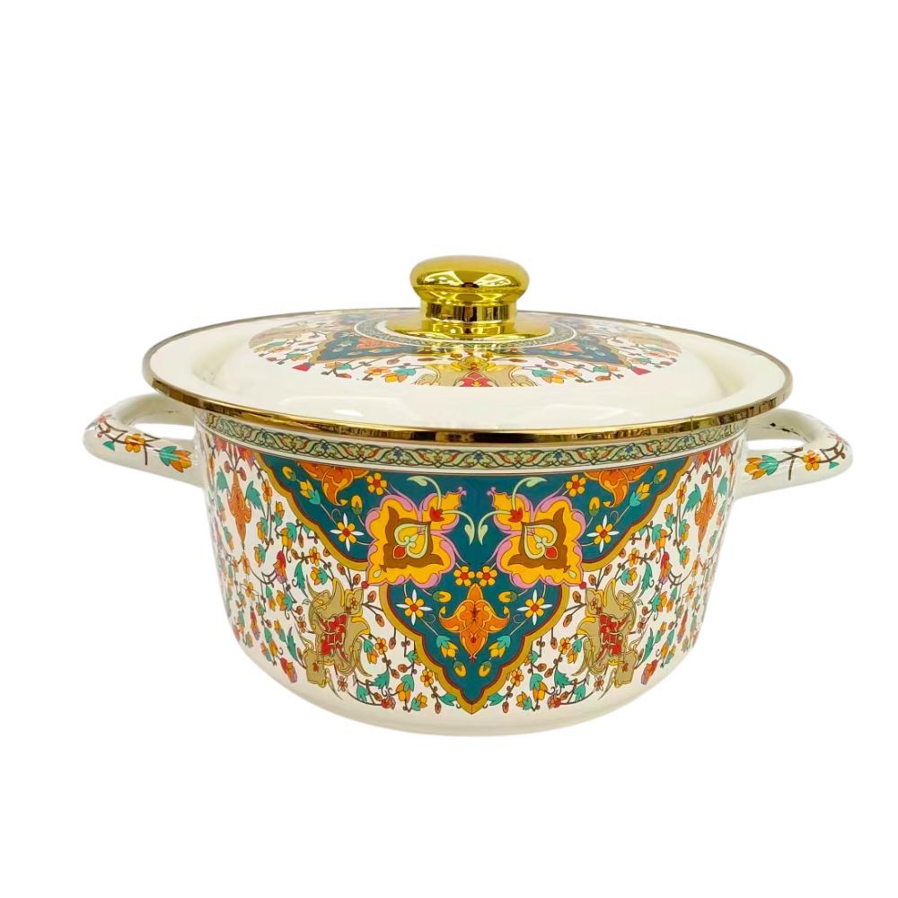 24-26cm俄罗斯花搪瓷特厚炖锅双耳加厚家用汤锅珐琅炖锅平底锅可详情6