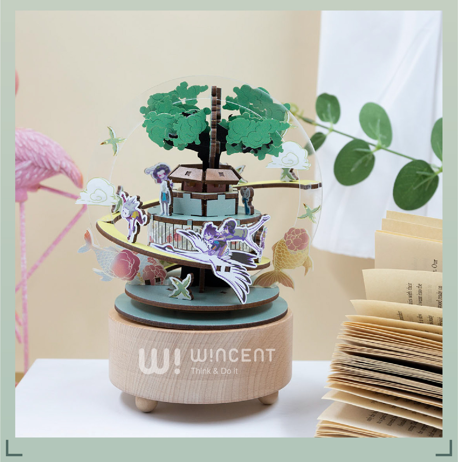 IP Mountain, River, State and Society Map Creative Wooden music Box Home Decoration, DIY rotating music box, educational toy pic 1