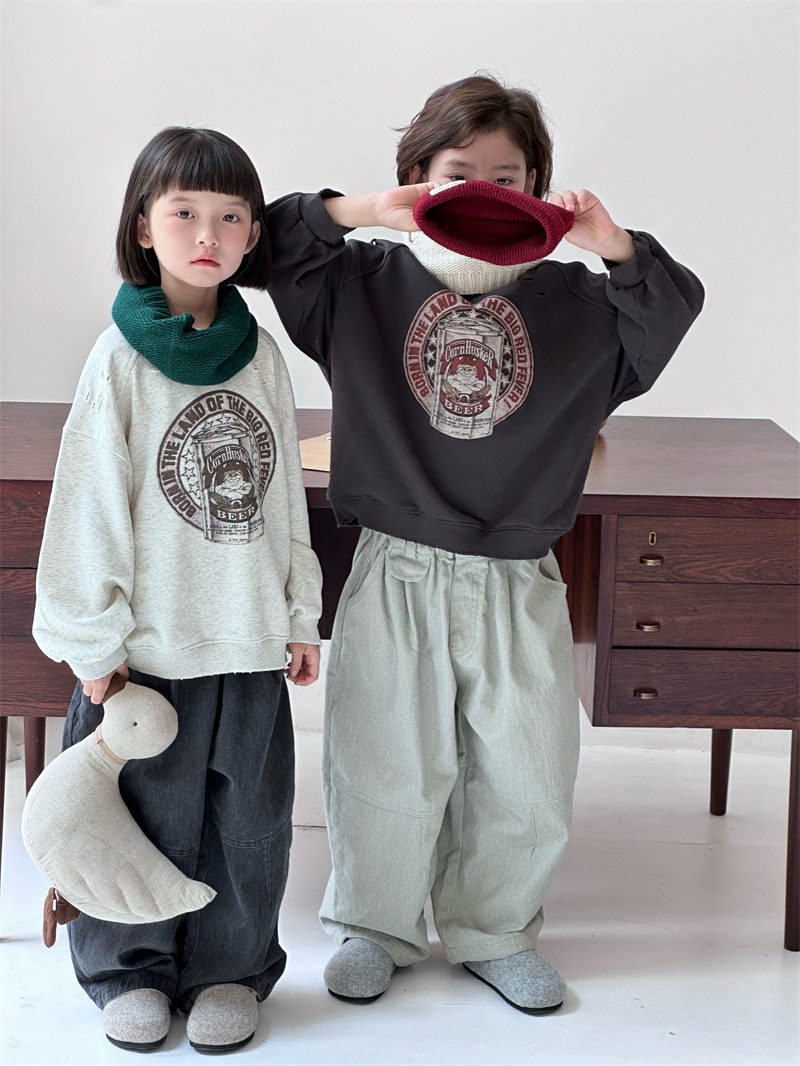 2024秋季新款韩版儿童宽松卫衣男女童百搭印花圆领套头上衣潮详情6