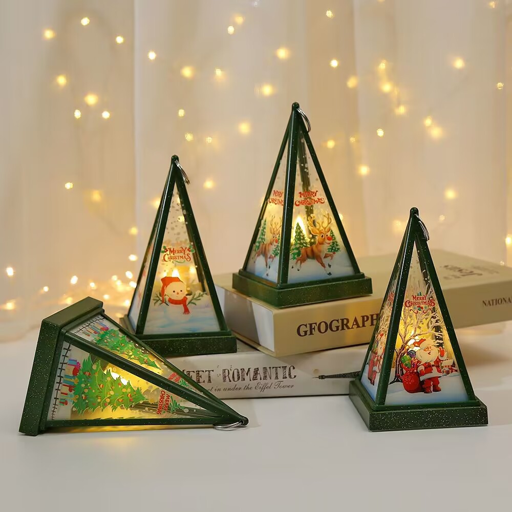 New Christmas decorations: Hand-held triangular wind lamps, night lights, pendants, LED electronic candles, candlestick lights pic 15