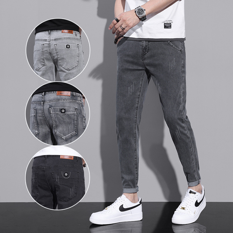 主推四季款男士修身长裤百搭黑白色帅气韩版弹力小脚牛仔裤男青年详情7