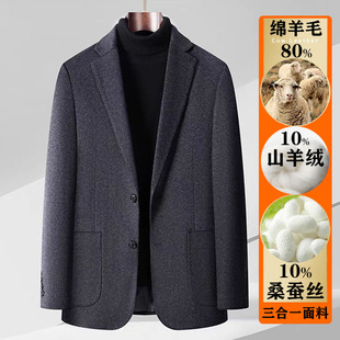 羊毛羊绒西服男高档商务休闲时尚桑蚕丝西装英伦秋冬厚款外套男装详情3