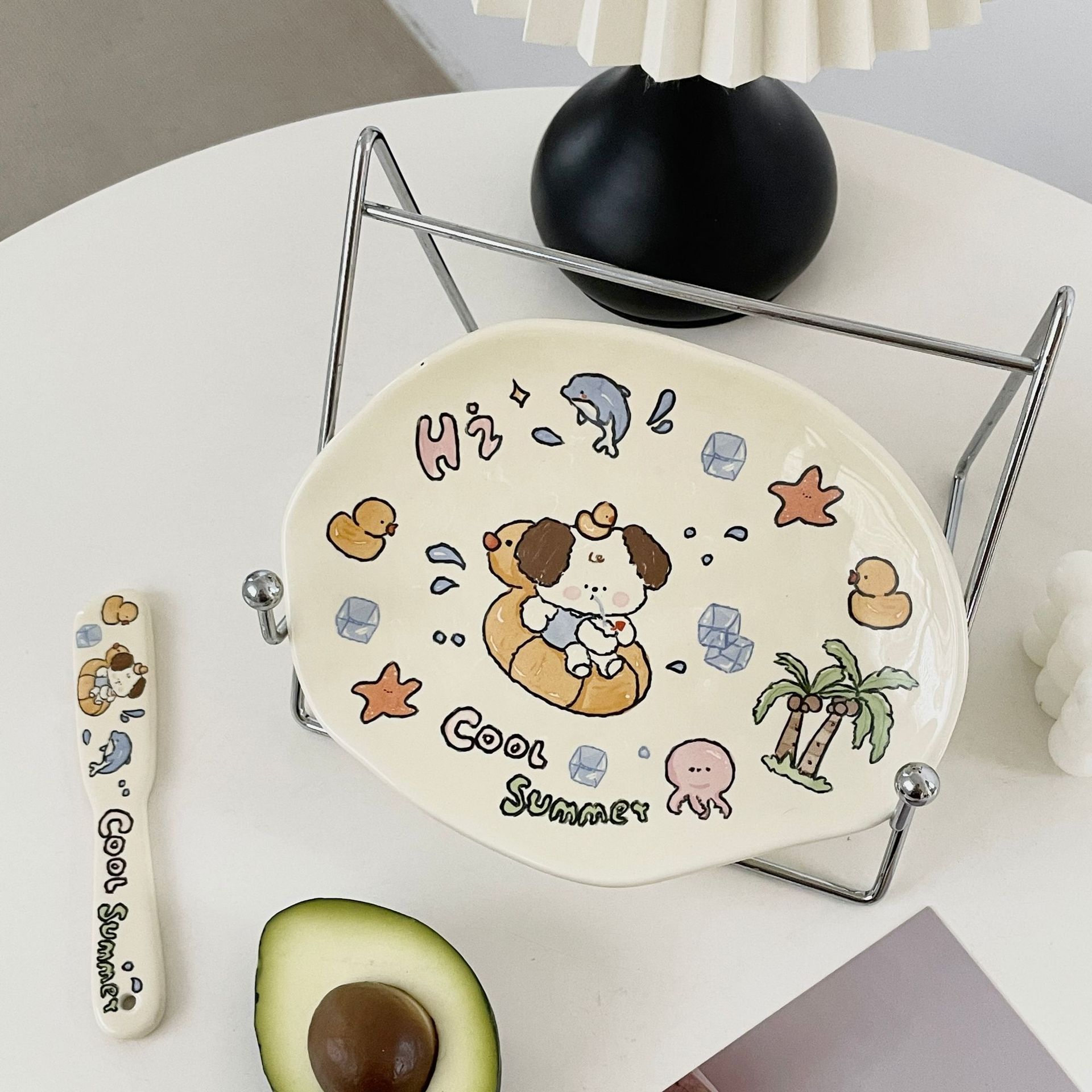 Original isn cute puppy irregular breakfast dessert pastry cake ceramic plate butter avocado jam spatula pic 5
