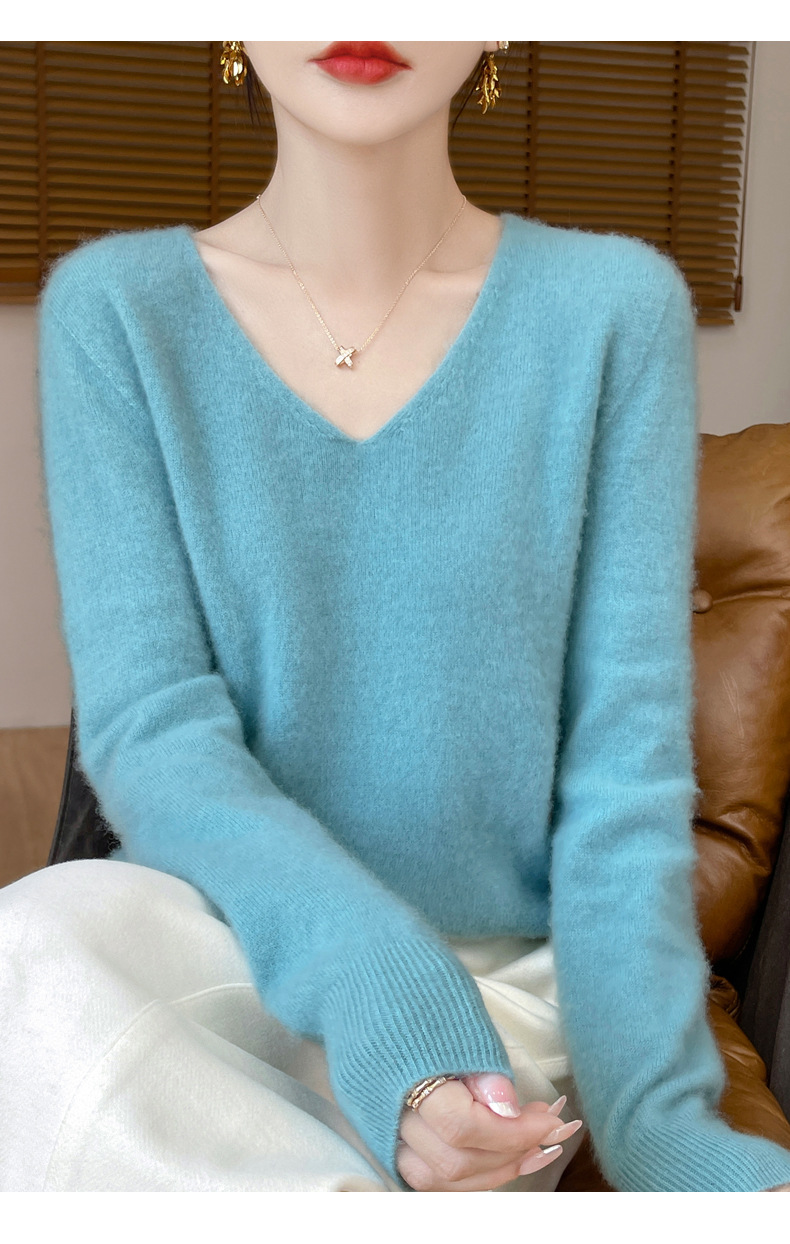 濮院羊毛衫女100纯羊毛一线成衣V领软糯针织上衣外穿显瘦打底衫详情37