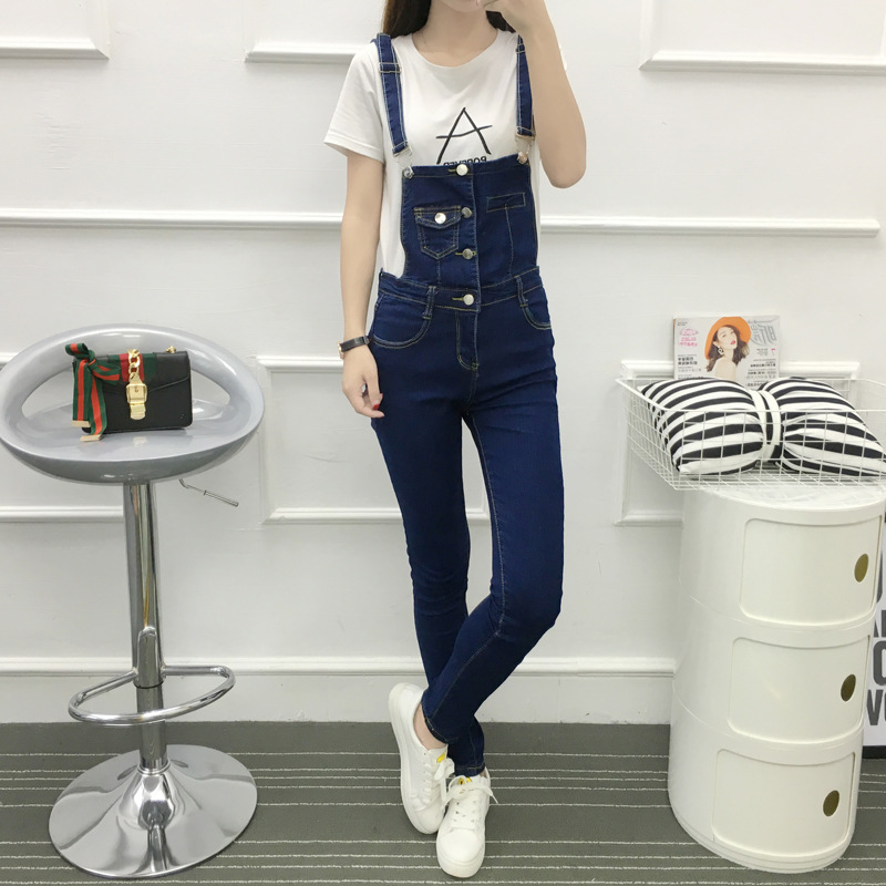 New strappy skinny denim overalls for women, school-style student casual trousers, slimming jumpsuits pic 3