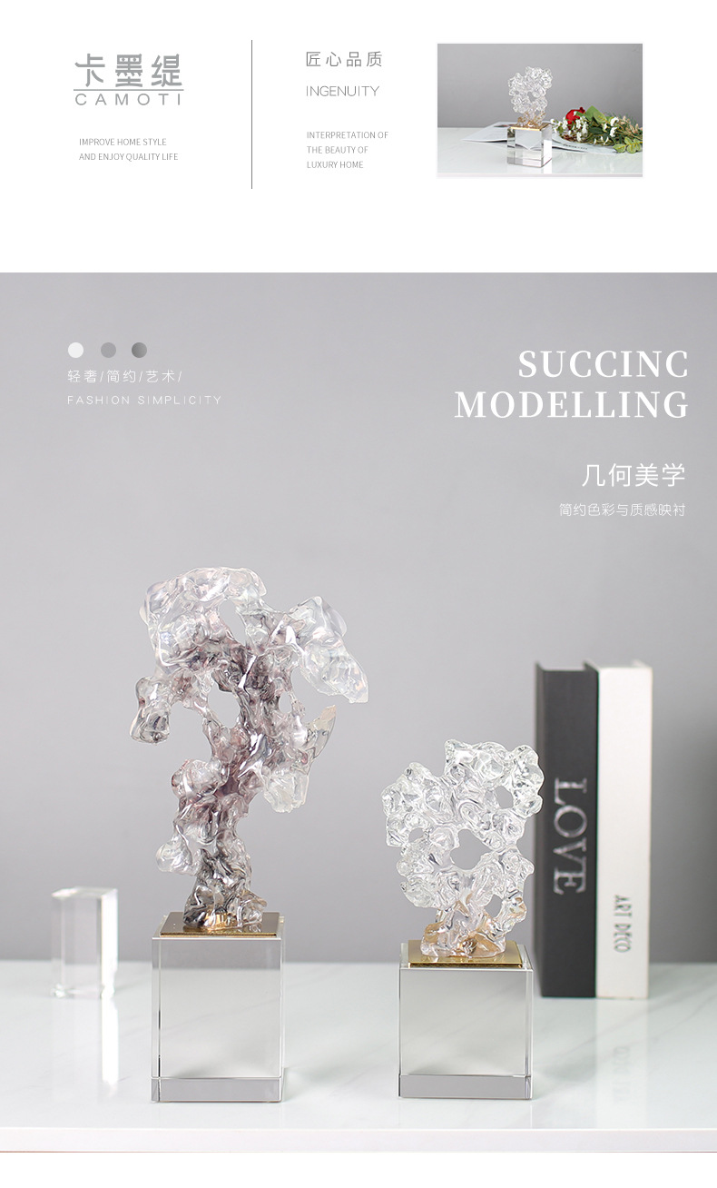 New Chinese-style resin sculpture entrance hall decorative items, abstract crystal imitation creative art decorative items pic 18