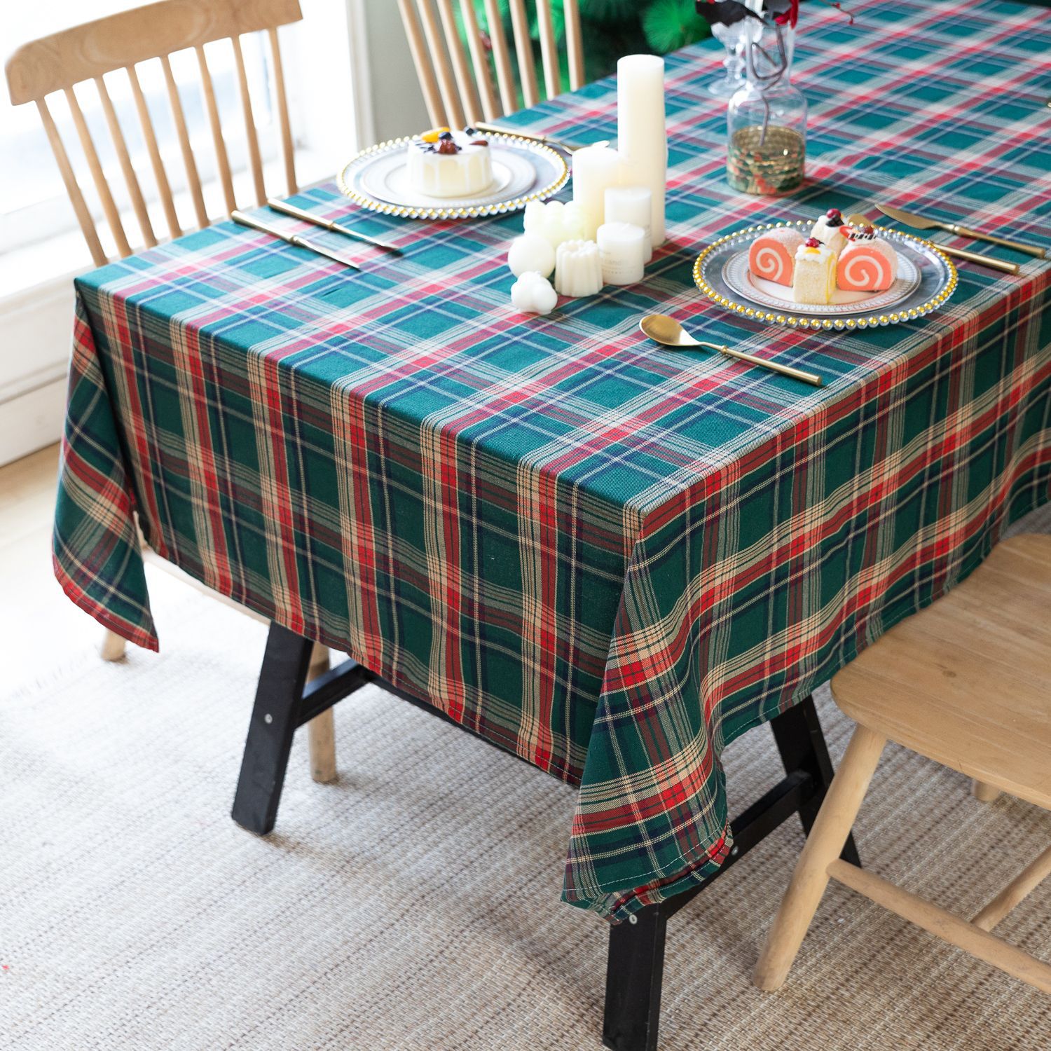 American green checkered table fabric Christmas Day Amazon rectangular atmosphere decoration tablecloth manufacturer, South Korea pic 9