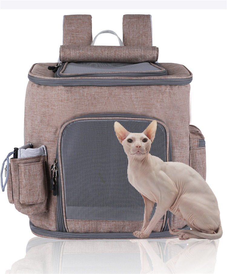 Cat backpack, large cat bag, portable for going out, double-shoulder, large capacity canvas, breathable for summer, cat bag, dog bag, pet bag pic 6