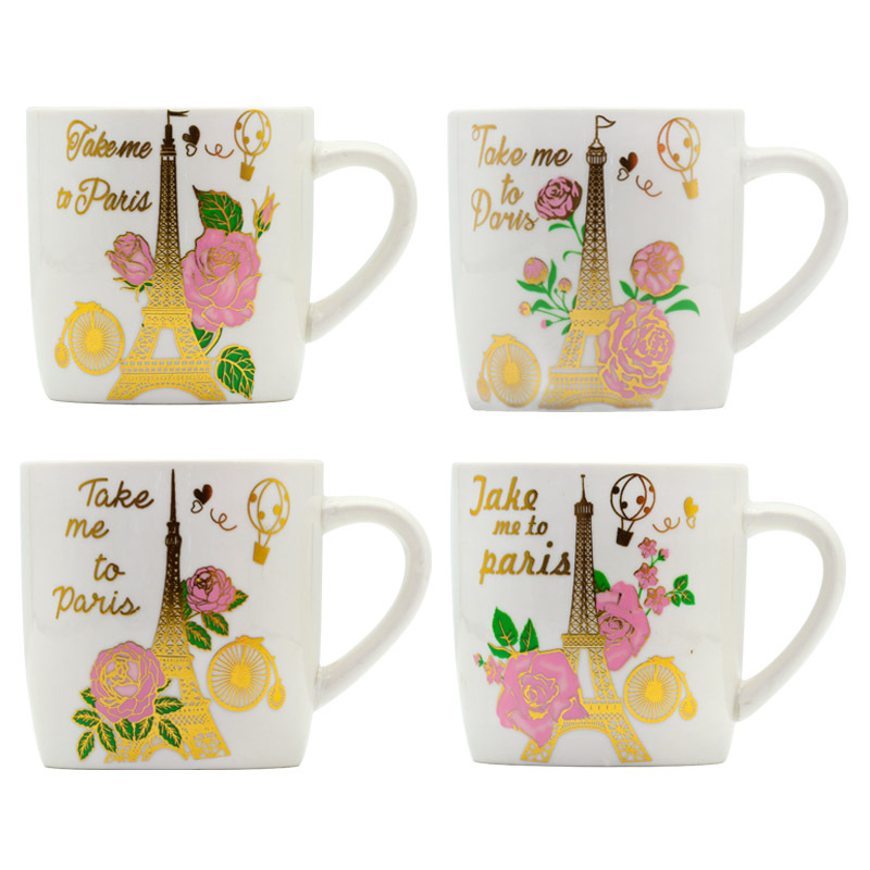 Export ceramic coffee cups with gilded patterns on the Eiffel Tower, French architecture, household universal style, factory direct supply pic 13