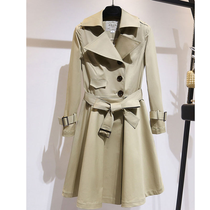 赫本风裙摆风衣收腰千鸟格女式中长款外套大衣年新款详情20