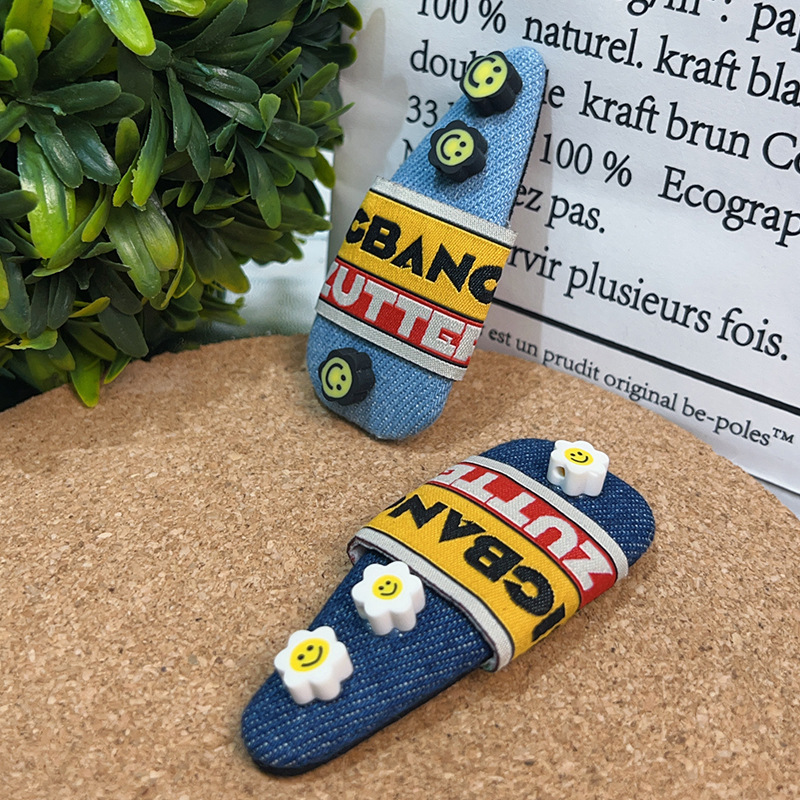 老板哥家新款撞色牛仔小花笑脸对夹韩日原创设计女子小众风格气质详情1