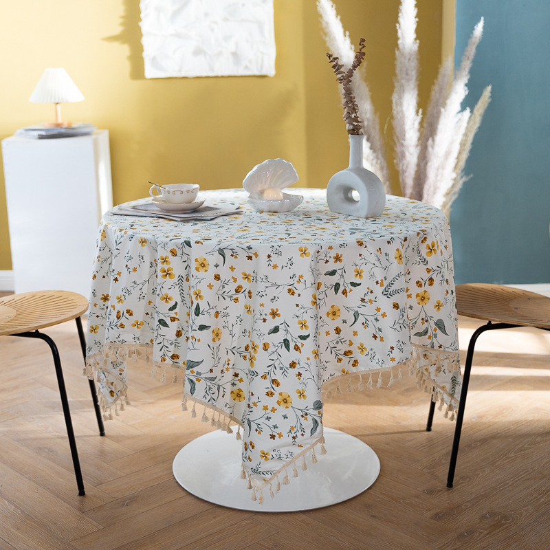 Pure cotton cross-border artistic Nordic Japanese tassel tablecloth, Japanese printed cover cloth, Korean floral rectangular tablecloth pic 7