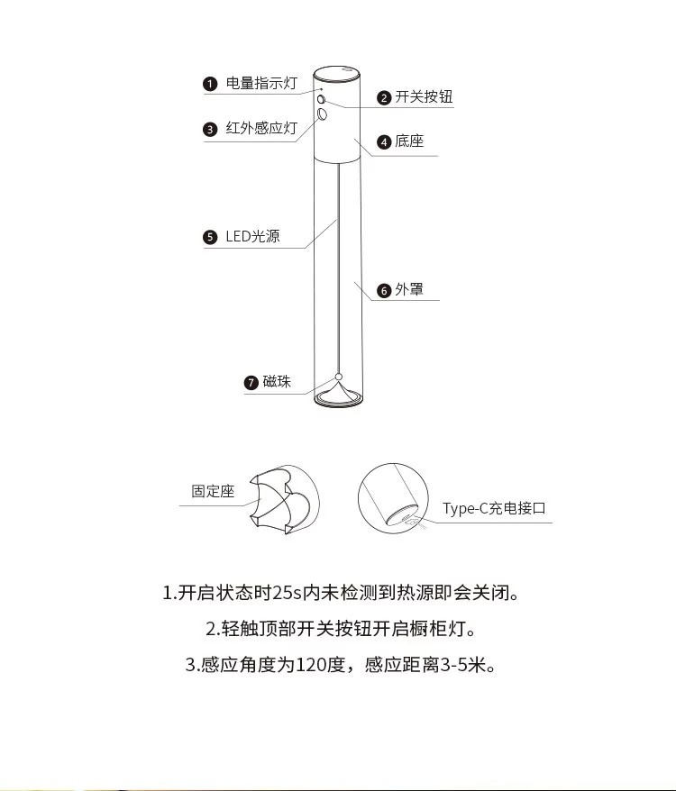 Augelight wireless sensor light, night light, bedroom sleep wake-up light, camping light, gift for boys, rechargeable clip table lamp pic 8