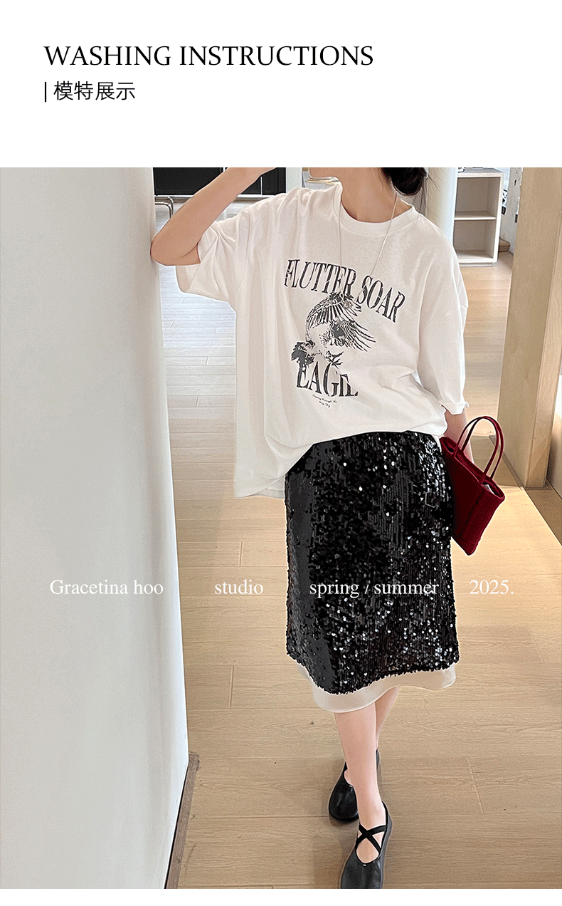 Early spring new release: 2025 Thirteen Lines Simple, retro, laid-back, loose, versatile printed round-neck short-sleeved T-shirt for women pic 9