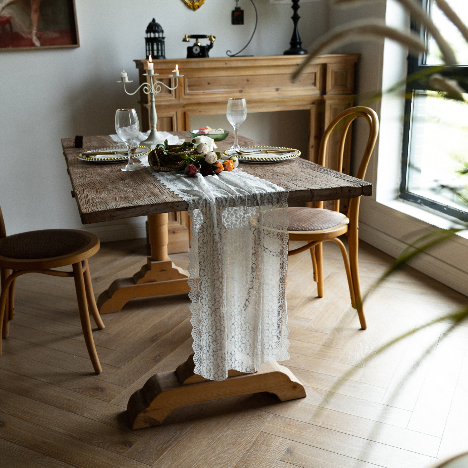 Lace table flag, American retro tablecloth, TV cabinet cover, home Chinese trend decoration bed flag, dressing table scarf, cross-border manufacturer pic 5