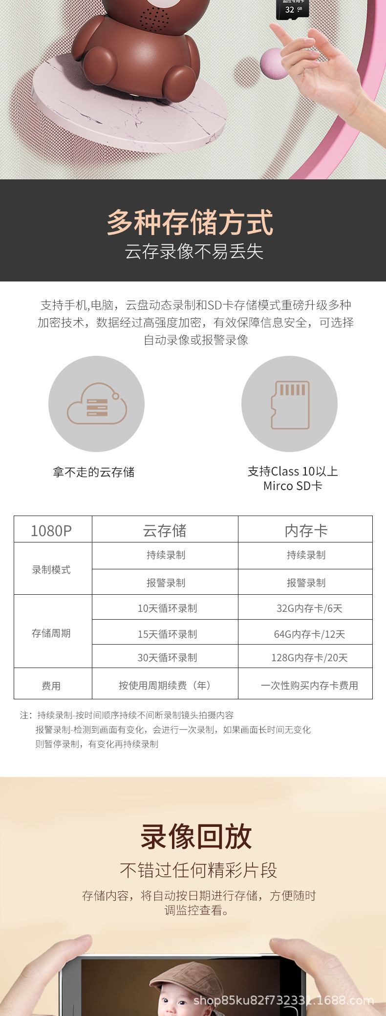 小棕熊摄像头 wifi高清监控器家用智能网络防盗摄像机详情7