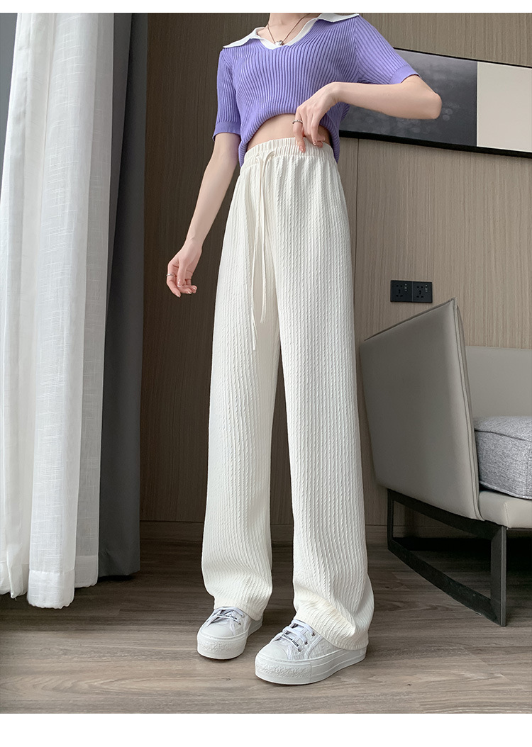窄版阔腿裤女夏季薄款2023新款冰丝高腰针织女士休闲直筒垂感长裤详情19