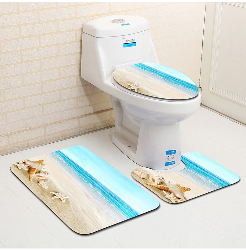 Beach series toilet floor mat three-piece set, bathroom three-piece set, carpet door mat, ebay cross-border Amazon current stock pic 14