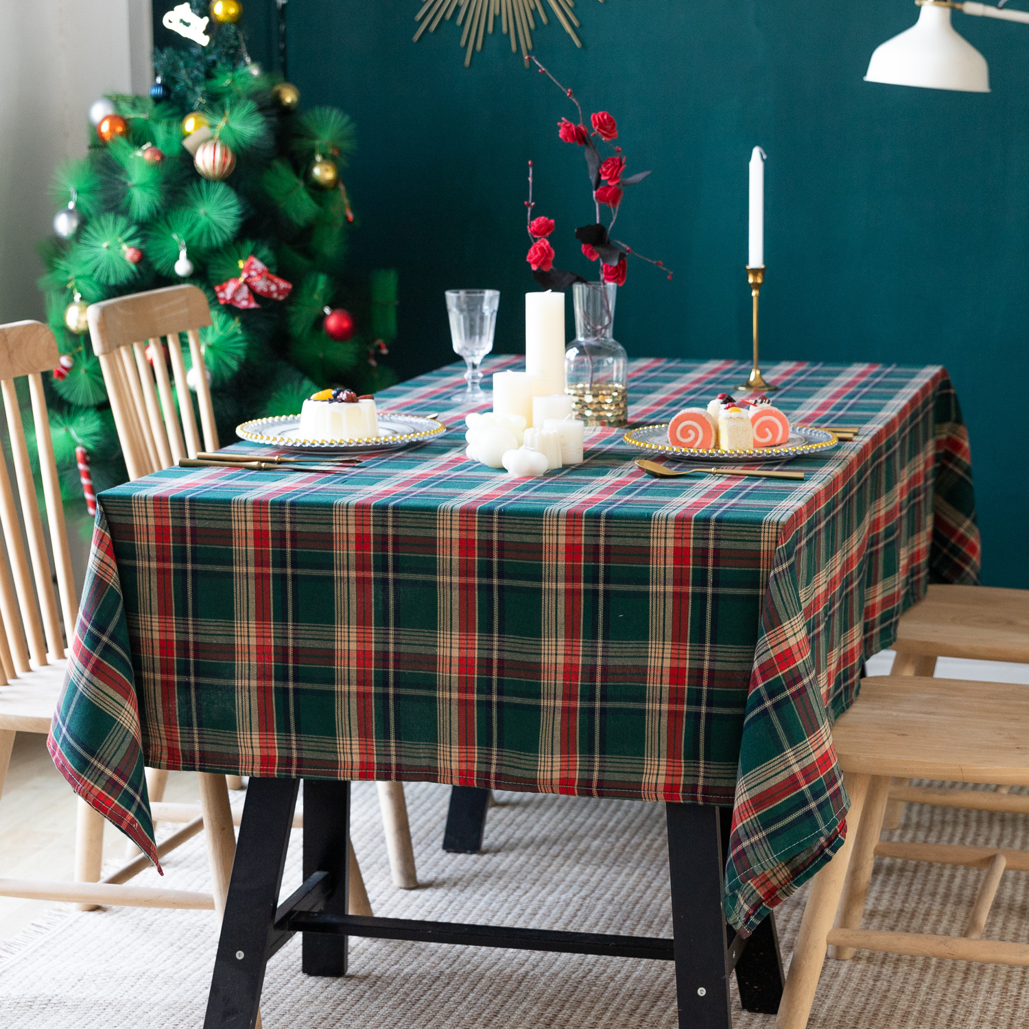 Cross-border Christmas holiday decoration table fabric, retro striped checkered cotton and linen restaurant party cover, Amazon pic 13