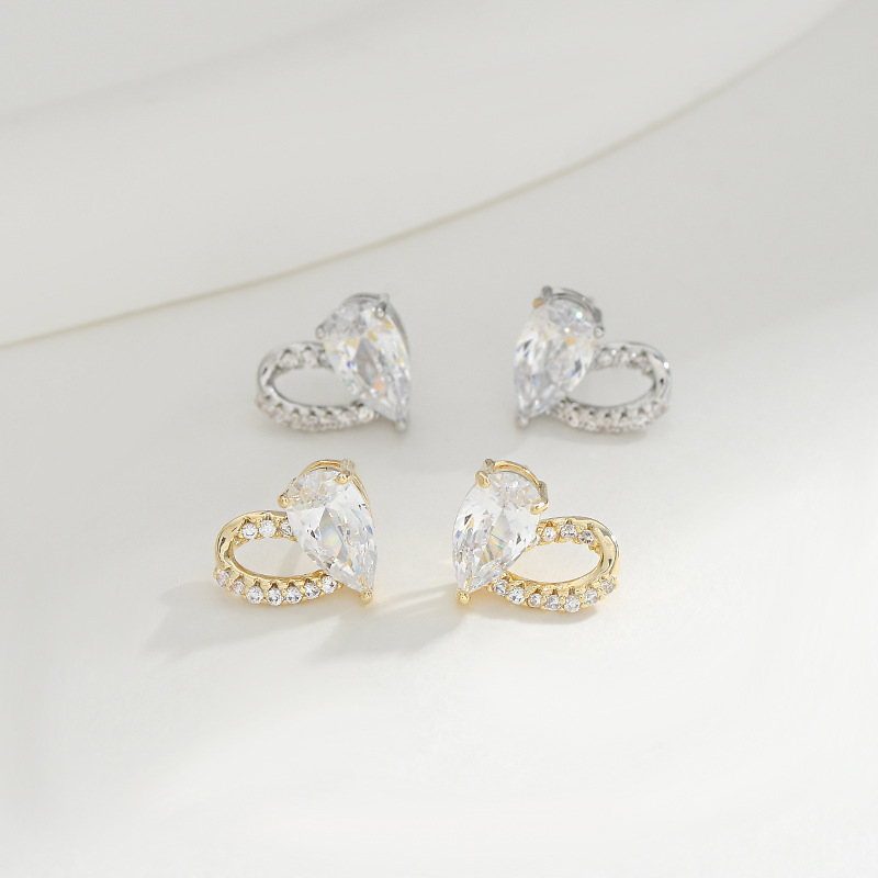 韩国东大门气质耳钉女S925银针小众设计感爱心耳饰品简约百搭耳坠详情4