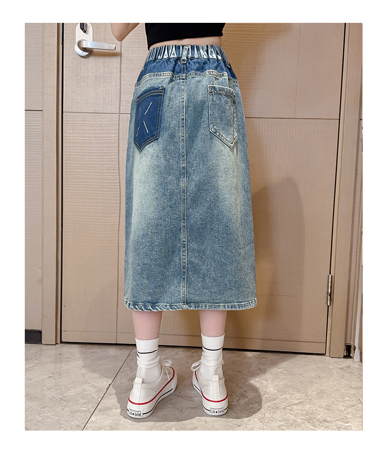 女童牛仔半身裙2023春秋新款中大童长裙儿童洋气开叉裙子童装潮详情7