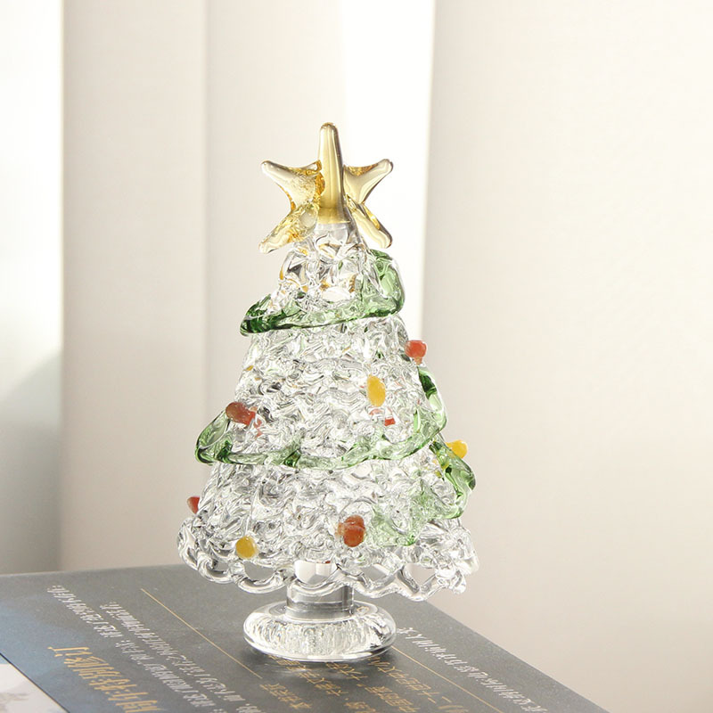 圣诞节礼物拉丝圣诞树淄博琉璃工艺品玻璃制品桌面摆件手工装饰灯详情53