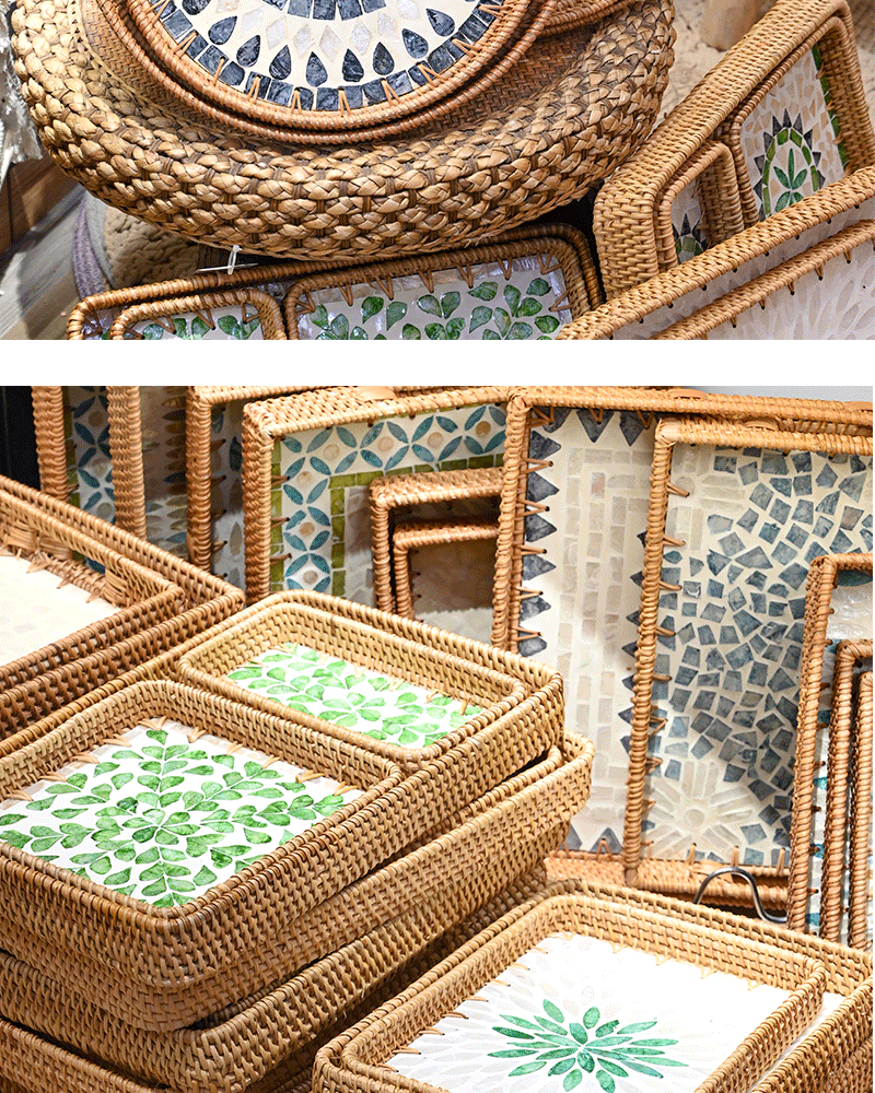 藤编贝壳托盘彩绘贝壳果盘装饰摆件收纳零食干果盘果篮茶盘收纳盘详情11