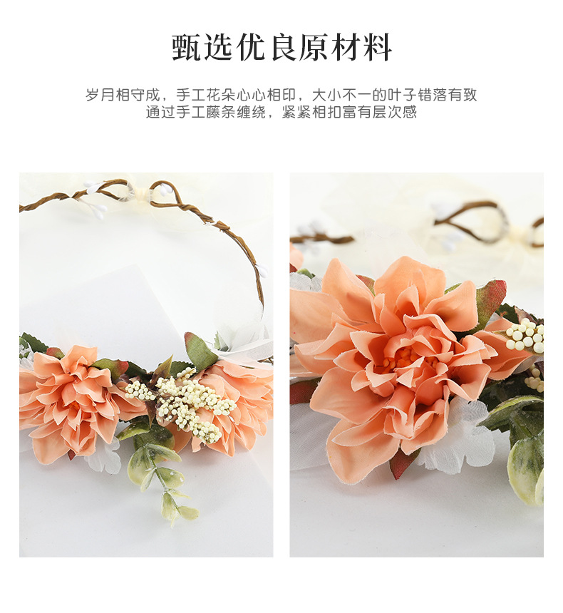New large flower garland, Bohemian faux fabric bridal and bridesmaid headbands, headwear and hair accessories from Europe and America pic 2