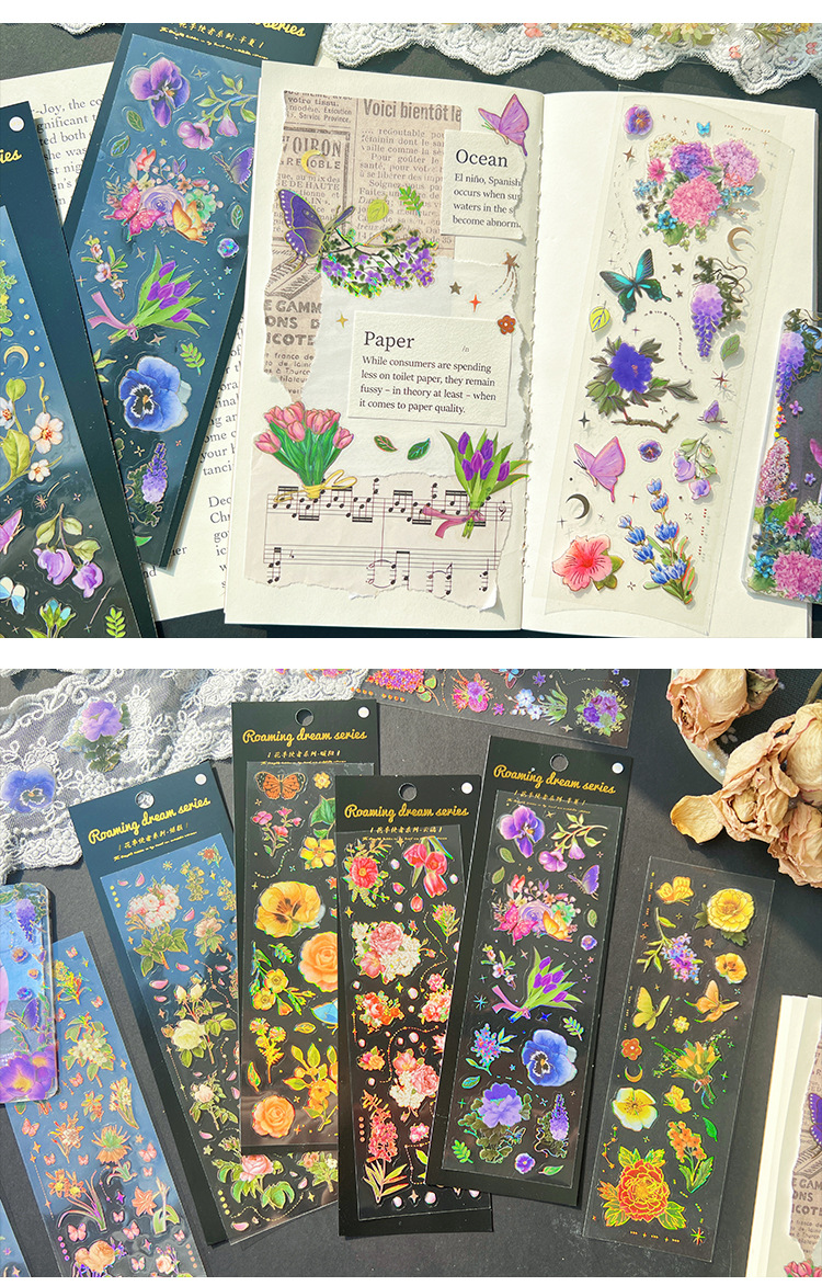 悦真花季使者系列咕卡贴纸可爱儿童贴画套装防水烫金手帐素材批发详情11