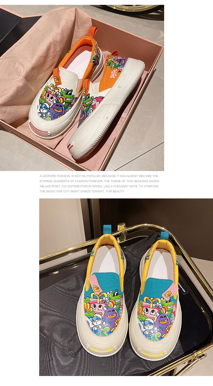 可爱卡通懒人一脚蹬厚底透气帆布鞋女涂鸦2024春秋新款休闲鞋批发详情19