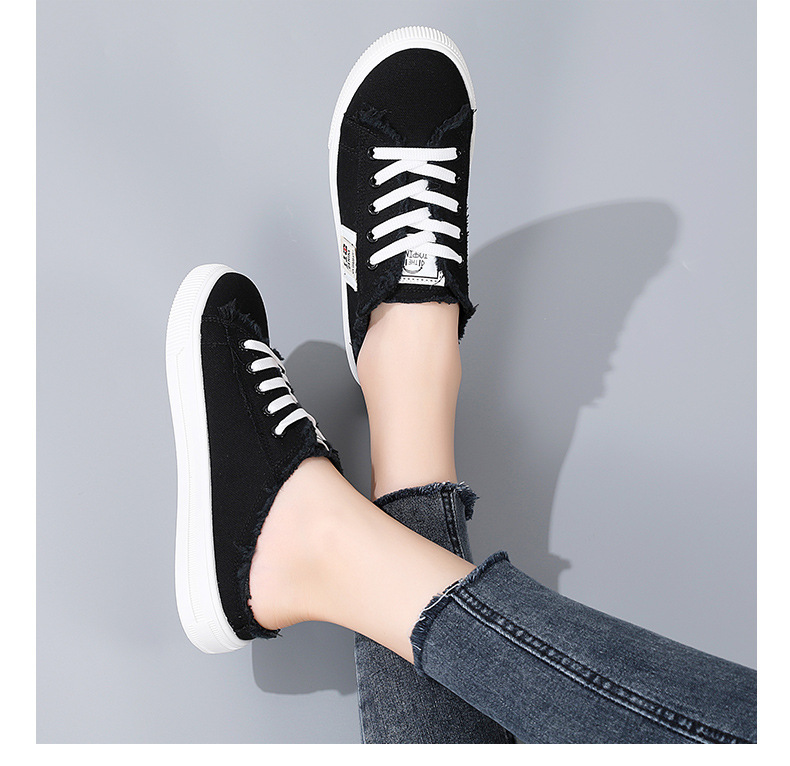 帆布鞋夏季新款小白鞋懒人鞋一脚蹬半拖平底百搭学生百搭时尚板鞋详情12