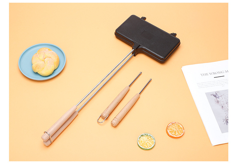 Sandwich long handle baking pan, home breakfast non-stick, outdoor gas double-sided frying pan, toast and bread non-stick coating pic 11