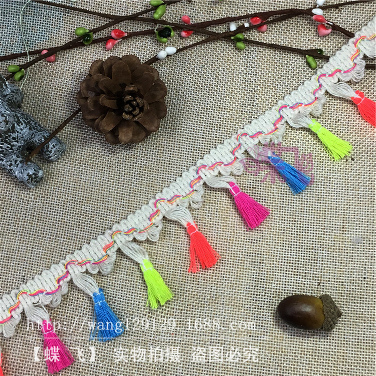 Factory B50 Colorful three-flower flowered tassel broom lace four-color broom DIY handmade clothing accessories lace webbing pic 23