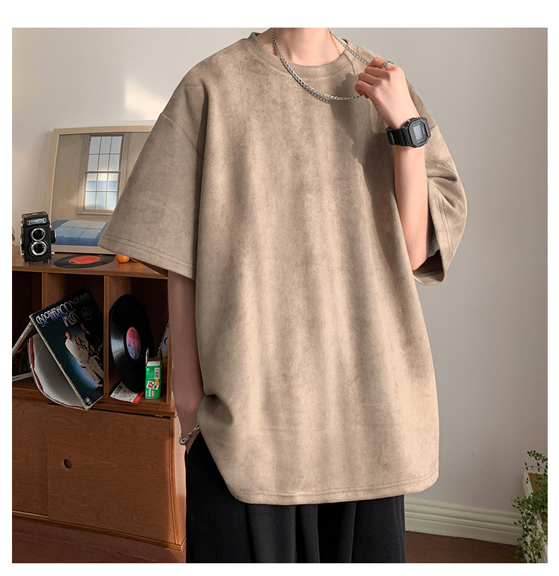 麂皮纯色短袖T恤男2023夏季质感半袖宽松t恤圆领半袖衣服青少年详情19
