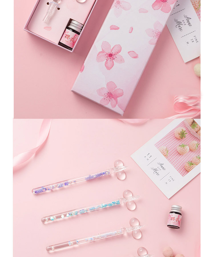 学生文具玻璃笔套装 银箔试色蘸水笔 手工水晶钢笔墨水套装详情6