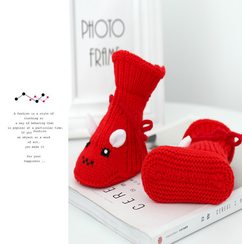 Otoño invierno 0-6 meses tejido a mano zapatos de lana de bebé cien días luna llena bebé no cae zapatos 3 más peluche zapatos de algodón engrosado pic 6