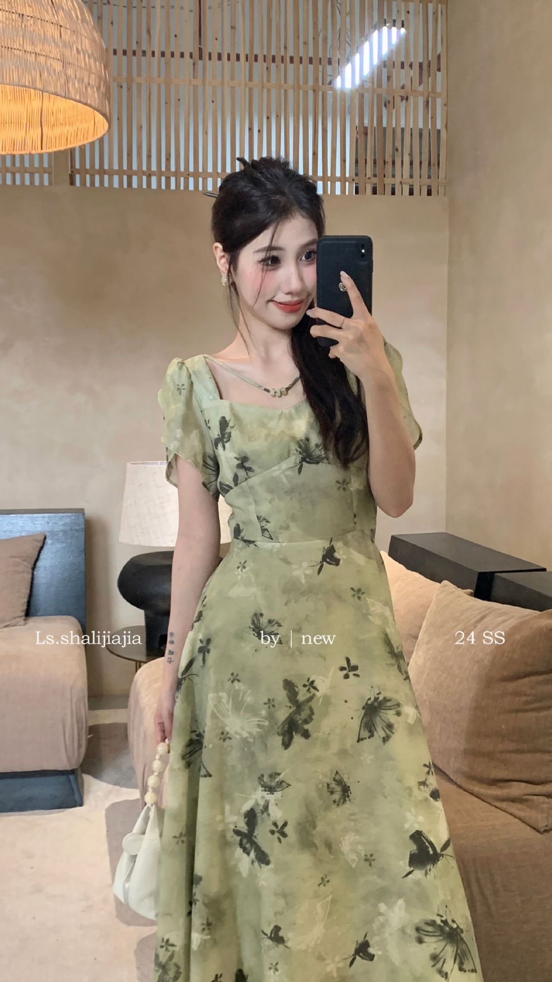 LS广州十三行春夏2024新品女装碎花度假优雅修身方领连衣裙51250#详情19