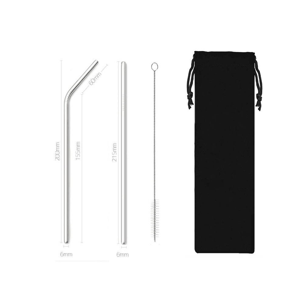 SWENO thickened 304 stainless steel straws, eco-friendly and portable, black bag straw set, customizable, portable, easy to clean, reusable, thickened stainless steel straws for outdoor and household use. pic 3