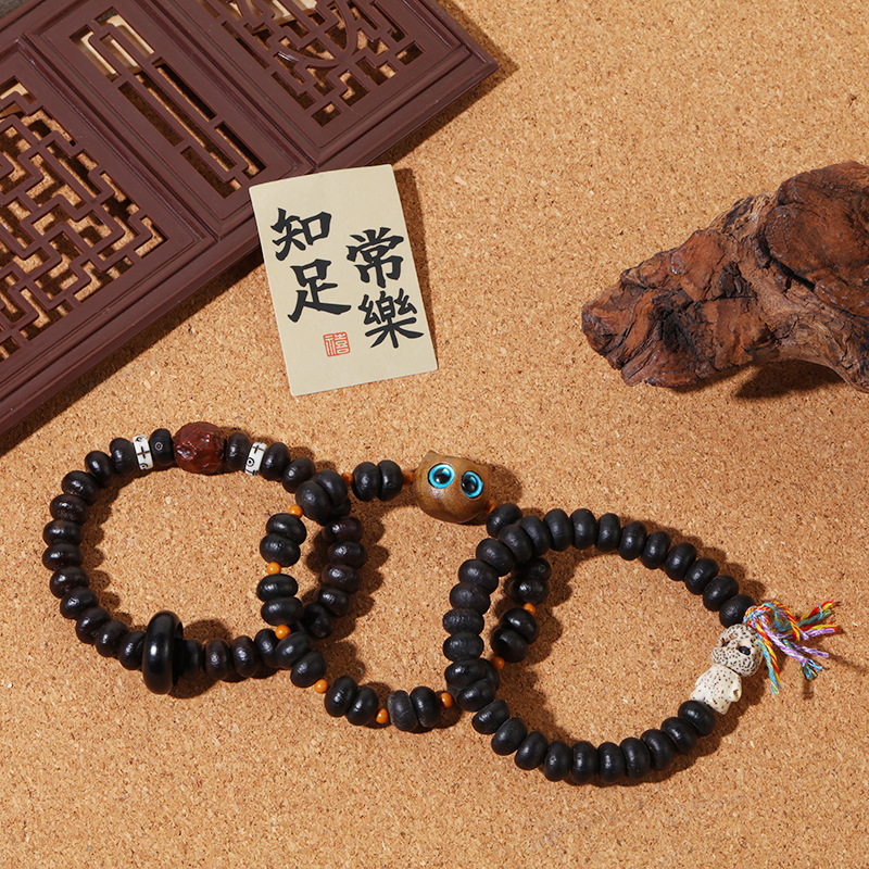 Purple gold bowl Abai prayer beads bracelet, Big Eye Cat single-loop bracelet, purple gold mouse Ebony running ring Buddhist prayer beads and cultural play accessories pic 3