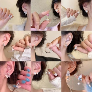 925银针珍珠锆石耳环女流苏ins轻奢小众气质高级感耳钉耳饰品批发详情2