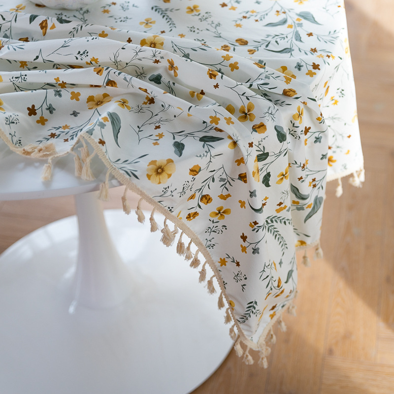 Pure cotton cross-border artistic Nordic Japanese tassel tablecloth, Japanese printed cover cloth, Korean floral rectangular tablecloth pic 9