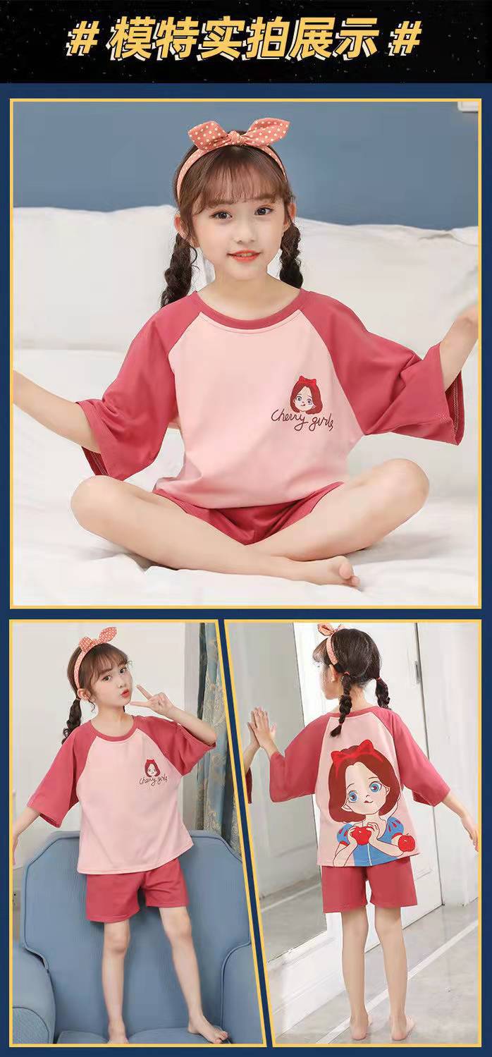 儿童女童睡衣夏纯棉短袖夏季薄款女孩公主中大童全棉家居服套装详情6