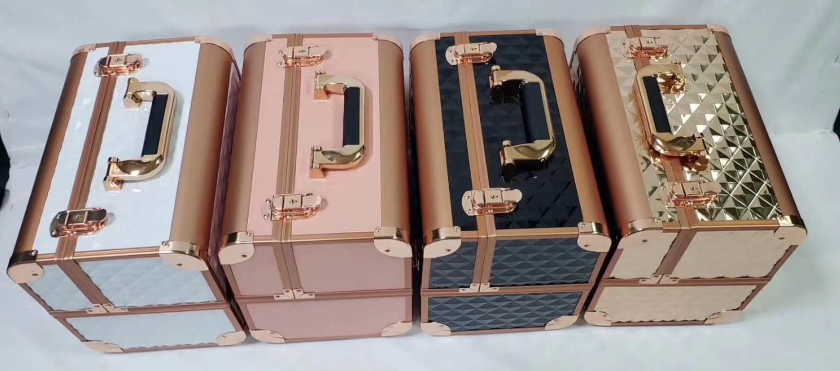 Factory wholesale double-opening two-layer color aluminum makeup boxes, nail and tattoo toolboxes, and cosmetic storage boxes in stock pic 7