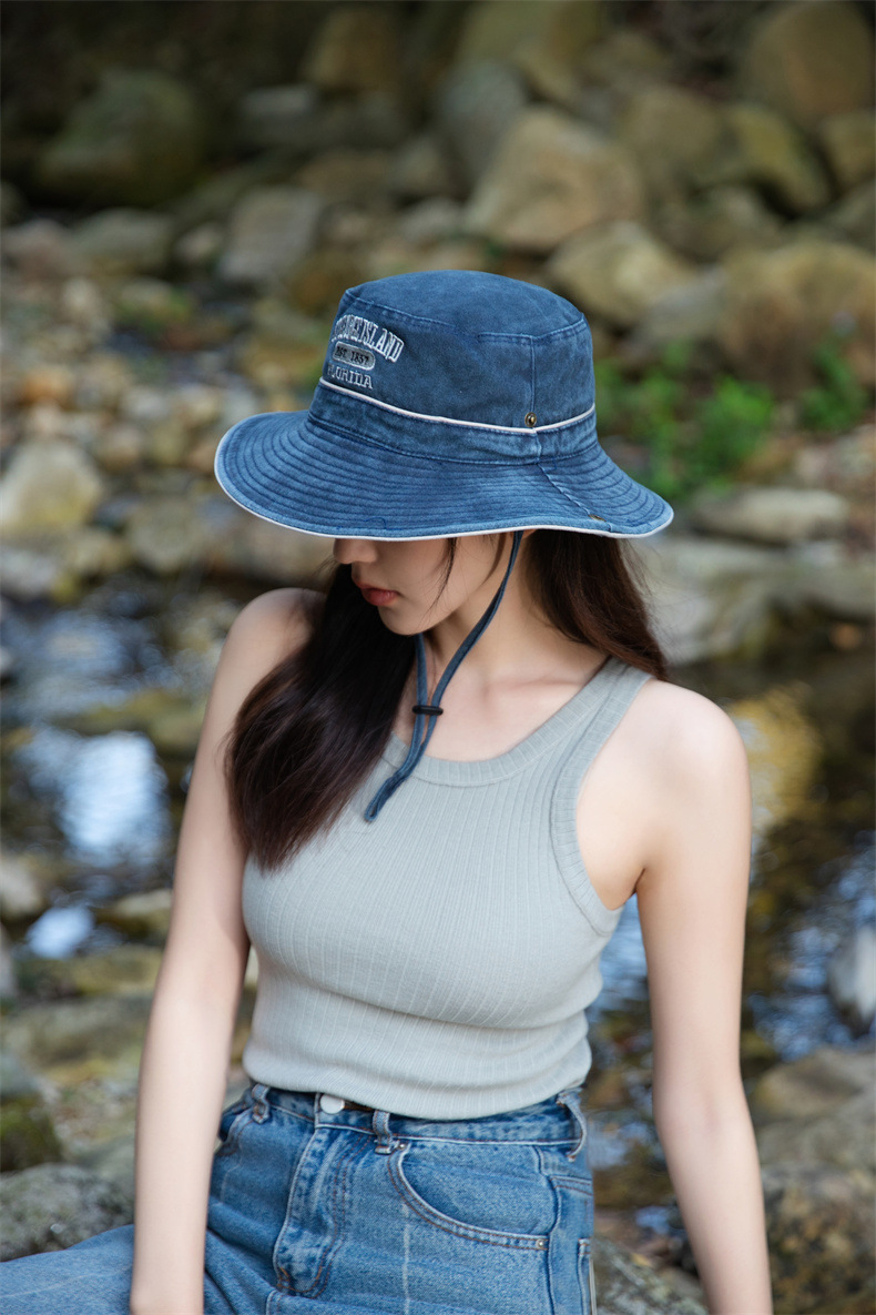 户外字母渔夫帽子女士春夏季水洗棉奔尼登山帽大沿防晒遮阳帽批发详情2