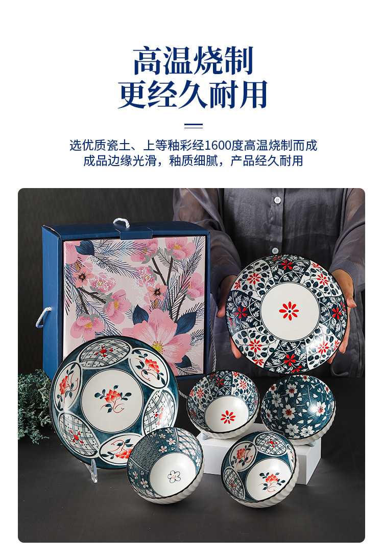 跨境日式樱花风陶瓷餐具套装柚下彩和印花和烤花工艺开业礼品碗盘勺套装房详情7