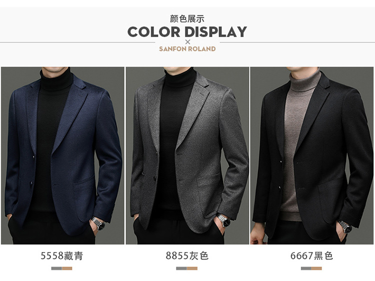 羊毛羊绒西服男高档商务休闲时尚桑蚕丝西装英伦秋冬厚款外套男装详情32