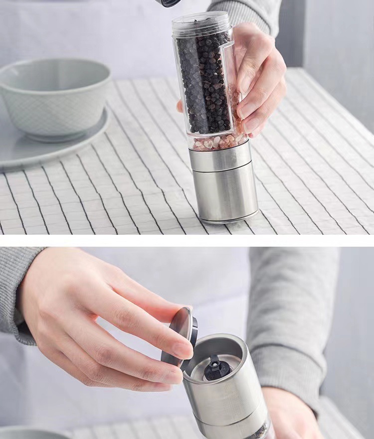 双头手动黑胡椒研磨器不锈钢研磨器厨具牛排神器调味瓶海盐花椒详情4